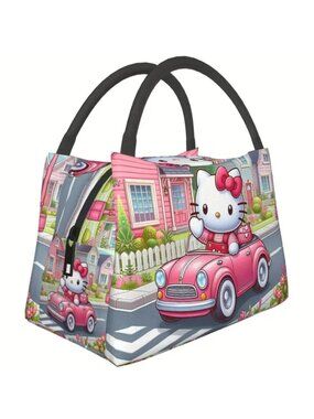 Hello Kitty Insulated Lunch Bag Reusable Cooler Tote with Cute Car Floral Design